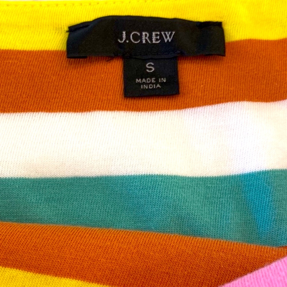 J. Crew Rainbow Striped Tiered Maxi Dress Colorful Flowy Pockets Midi Cotton - Picture 15 of 16